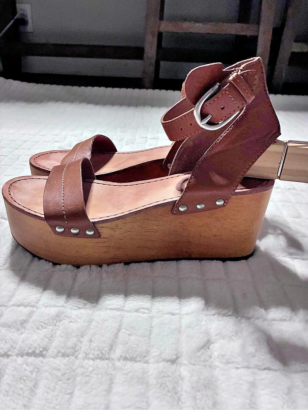 Frye wedge sandals Brown Leather US 7 - Picture 3 of 9